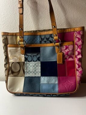 Vintage Coach Patchwork Multicolor Signature Bag Y2K Leather Canvas Shoulder Bag